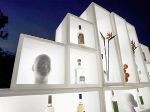 LED furniture rental setup for party in Florida with glowing tables and lounge seating